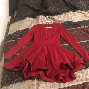 Plunging neckline red dress
